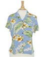 Two Palms Tuberose Blue Rayon Women&#39;s Hawaiian Shirt