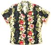 Two Palms Plumeria Panel Black Cotton Women&#39;s Hawaiian Shirt