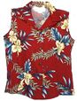 Two Palms Orchid Fern Red Rayon Women&#39;s Sleeveless Blouse