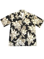 Ky's Wonder Hibiscus  Black Cotton Men's Hawaiian Shirt